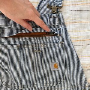Carhartt Women’s Relaxed Fit Denim Railroad Stripe Bib Overall size XS